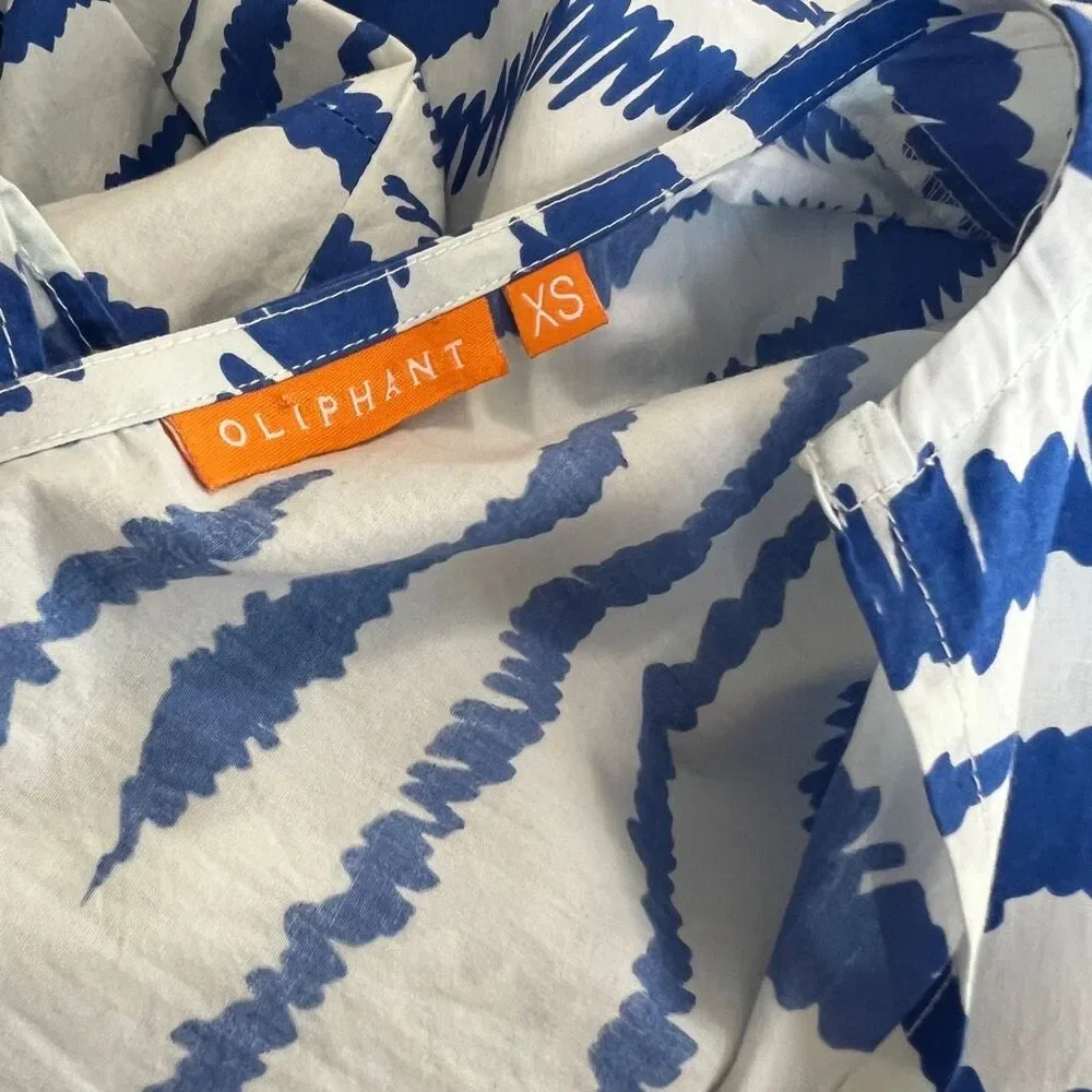 Oliphant Dipsy Midi Dress Blue White Block Print Cotton Resort XS